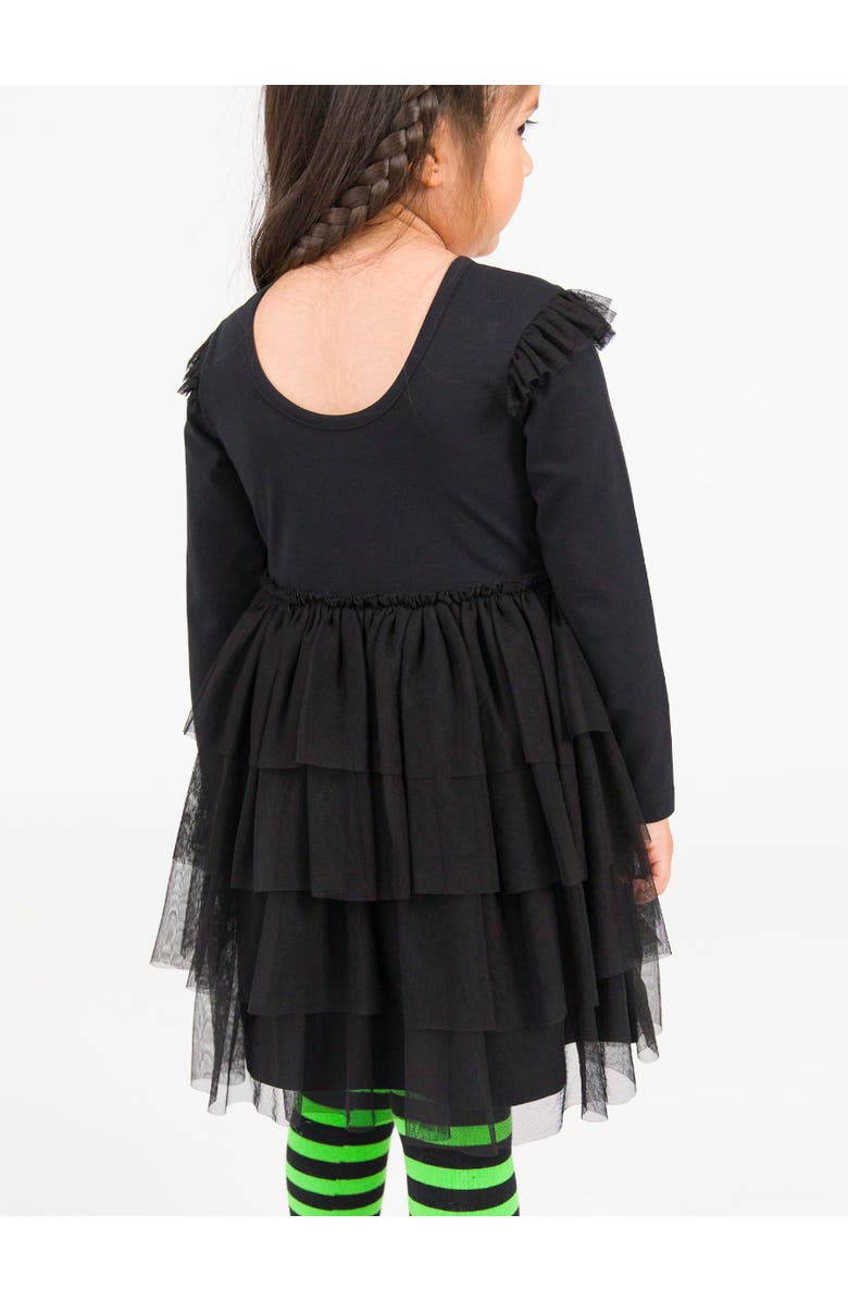 RuffleButts Toddler Girls Flutter Tulle Long Sleeve Twirl Dress, Alternate, color, Black
