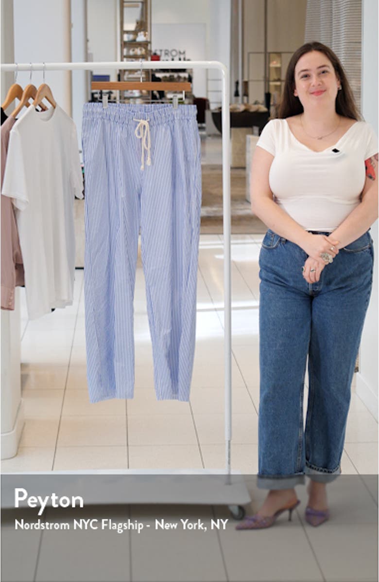 Stripe Wide Leg Drawstring Cotton Pants, sales video thumbnail