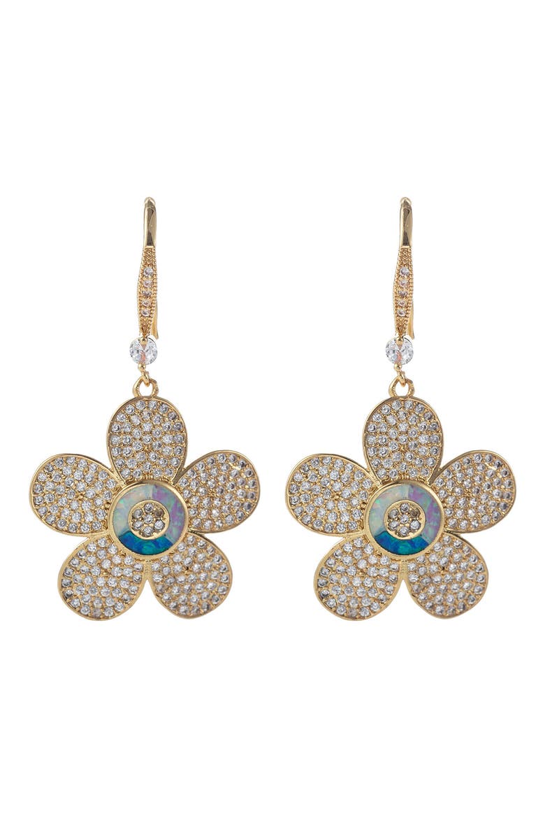 Daisy CZ Crystal Dangle Earrings, Main, color, GOLD
