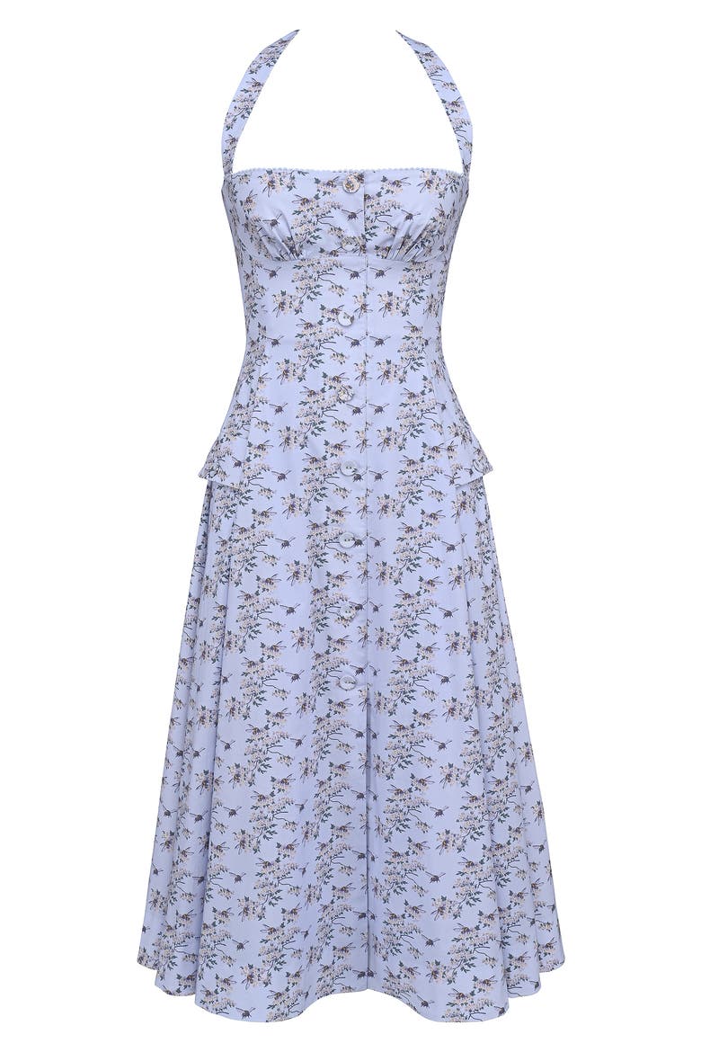Claudia Floral Halter Midi Dress, Alternate, color, BEE FLORAL BLUE