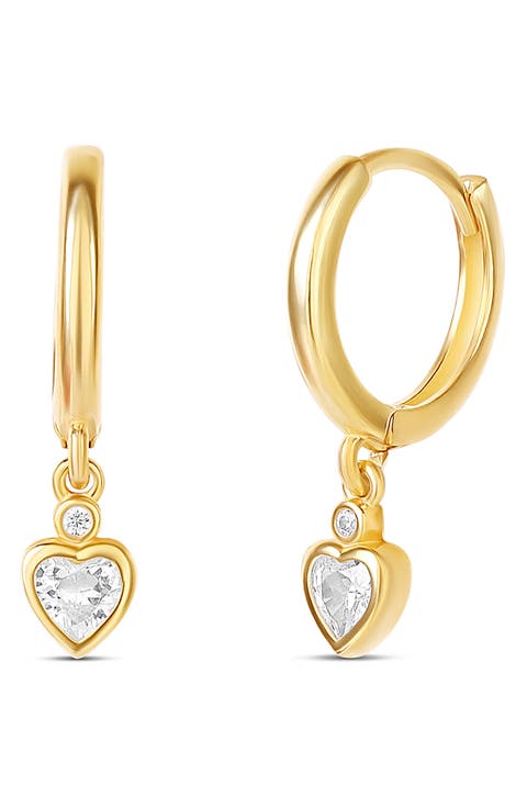Mini Bezel Drop Huggie Hoop Earrings