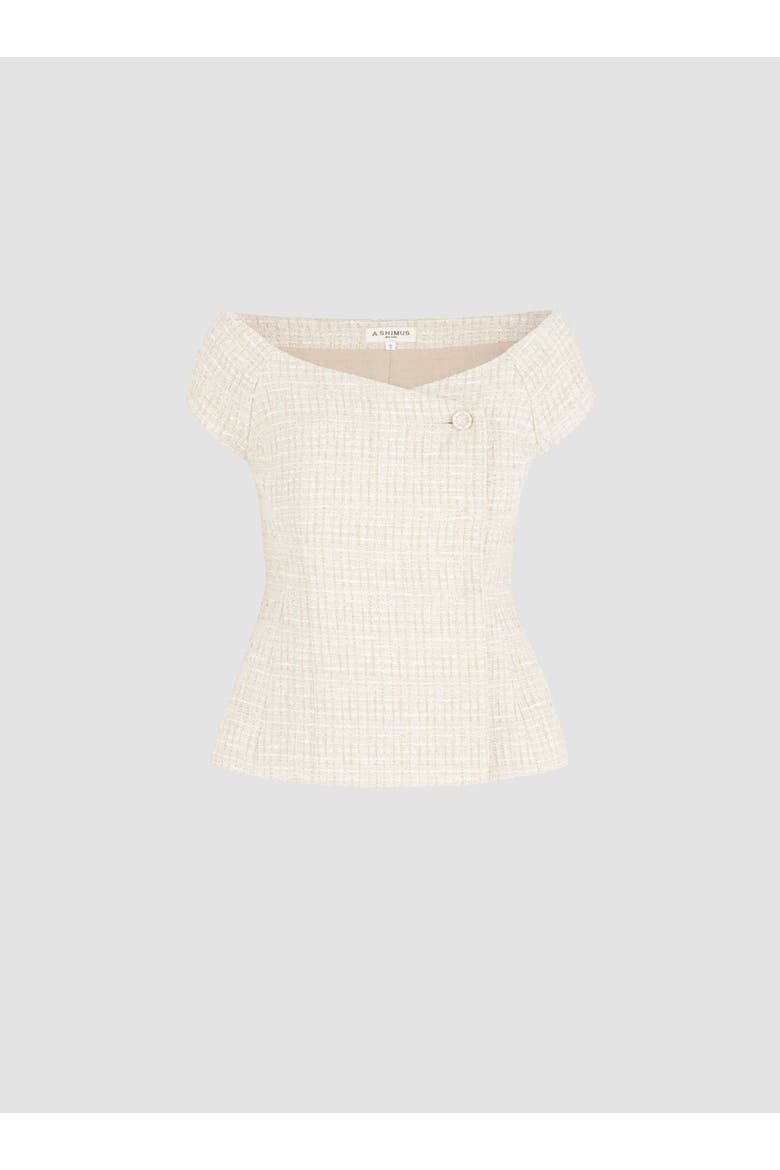 Tailored Fancy Tweed Bardot Top, Alternate, color, Cream
