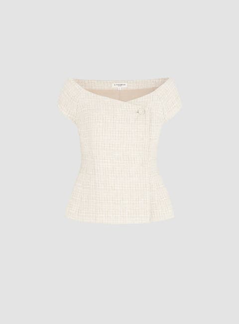 Tailored Fancy Tweed Bardot Top