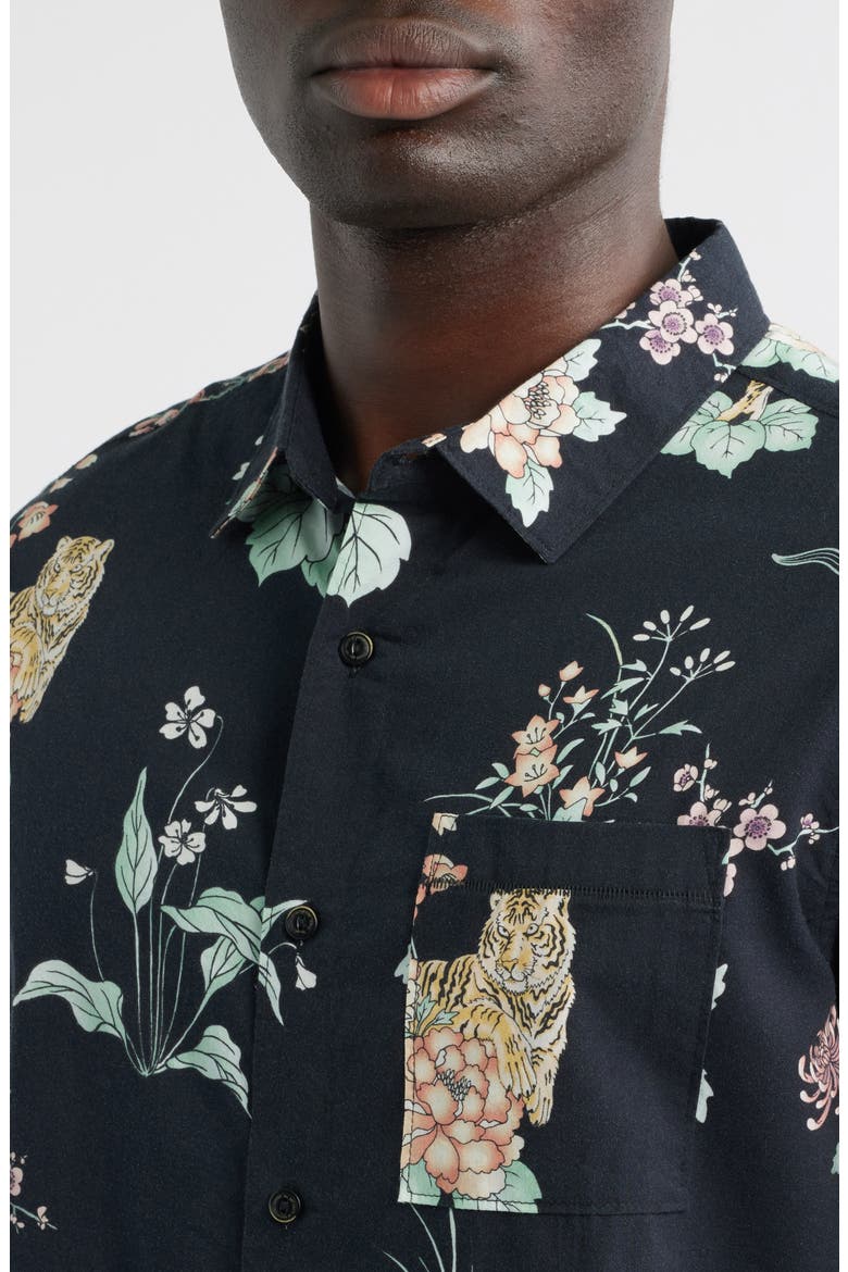 Journey Floral Short Sleeve Button-Up Shirt, Alternate, color, BLACK