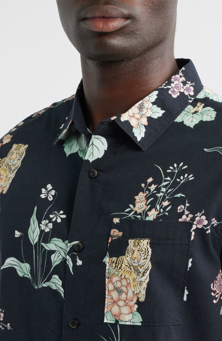 Roark Journey Floral Short Sleeve Button-Up Shirt, Alternate, color, Black