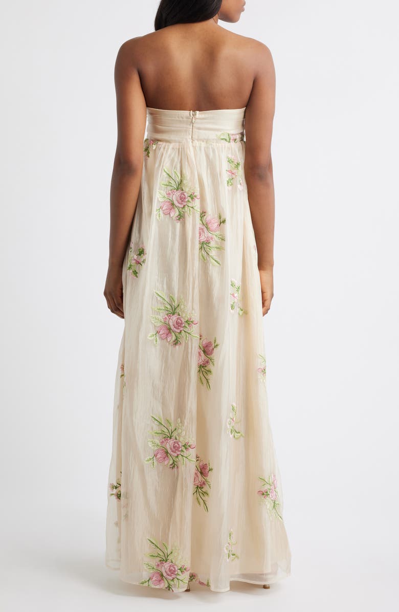 Lulus Fiona Floral Embroidery Strapless Dress, Alternate, color, Cream Multi