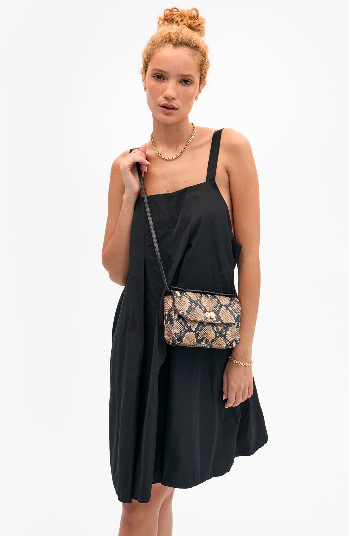 Clare V. Kathryn Snakeskin Embossed Leather Crossbody Bag, Alternate, color, Tan