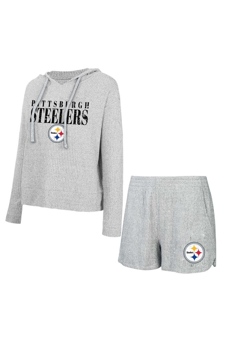 CONCEPTS SPORT Women's Concepts Sport Gray Pittsburgh Steelers Juniper Long Sleeve Hoodie T-Shirt & Shorts Set, Alternate, color,