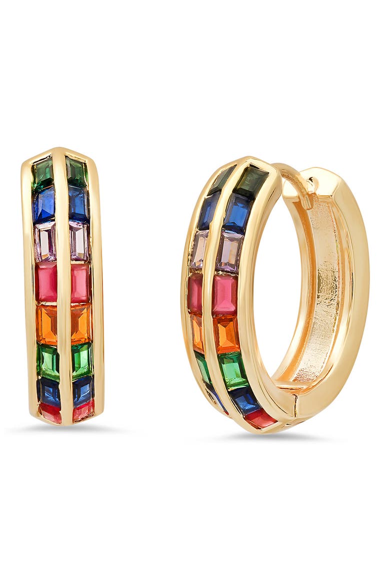 Crystal Hoop Earrings, Main, color, RAINBOW MULTI/ YELLOW GOLD