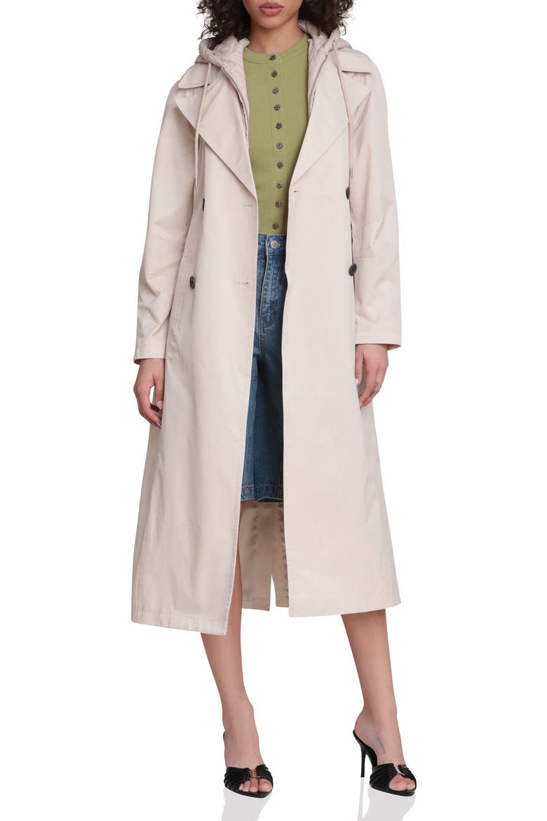 Quilted Hoodie Cotton & Nylon Trench Coat, Main, color, IVORY