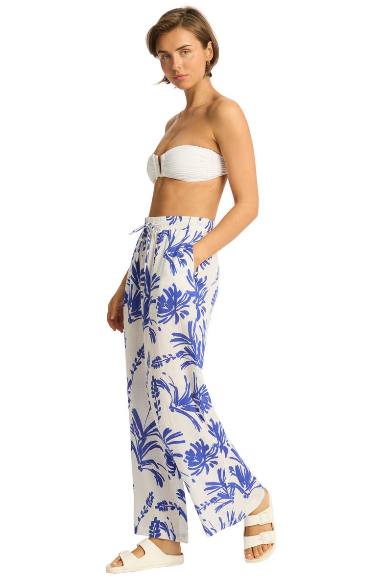 Sea Level Tradewind Beach High Waist Cotton Gauze Cover-Up Pants, Alternate, color, Cobalt