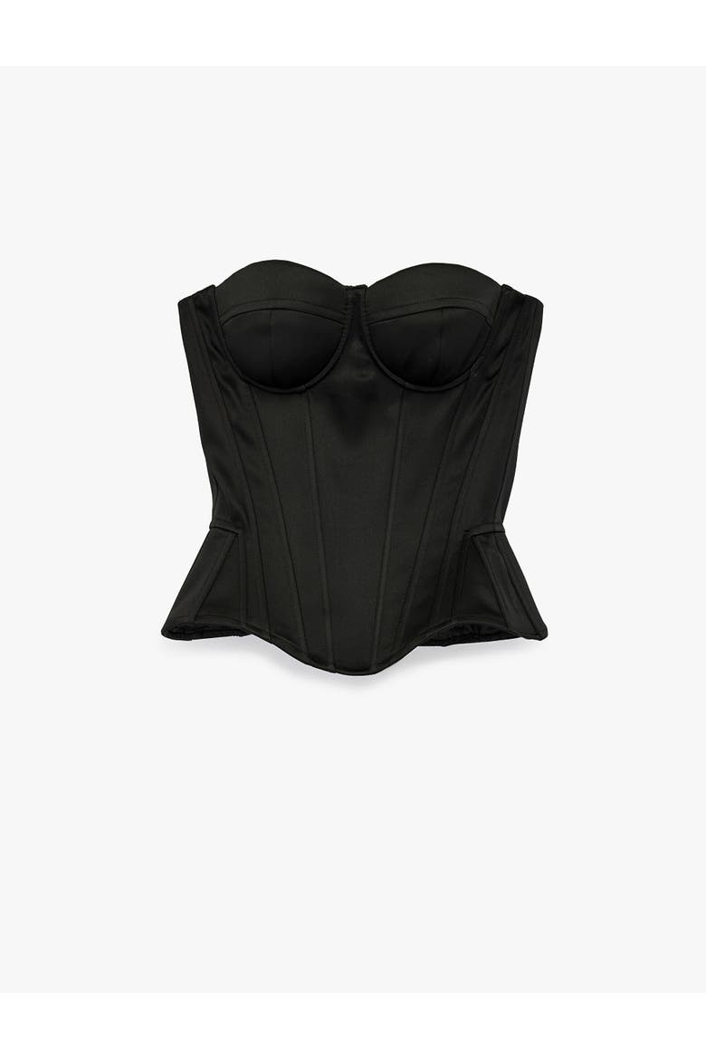 Structured Satin Strapless Corset, Alternate, color, BLACK