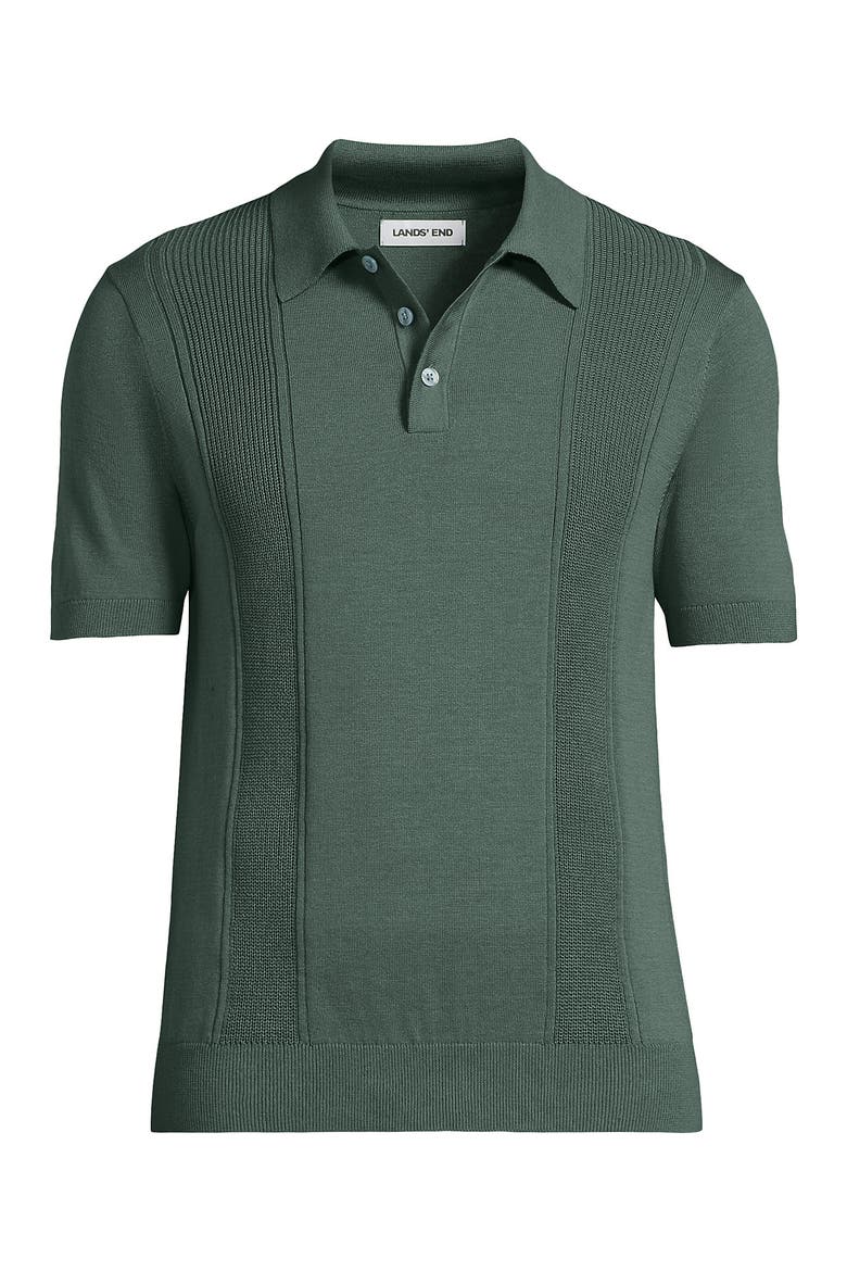 Short Sleeve Vertical Rib Button Down Sweater Polo, Alternate, color, Eucalyptus