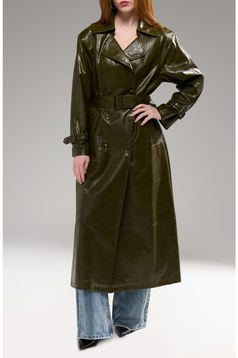 Coren Faux Leather Trench Coat, Main, color, OLIVE
