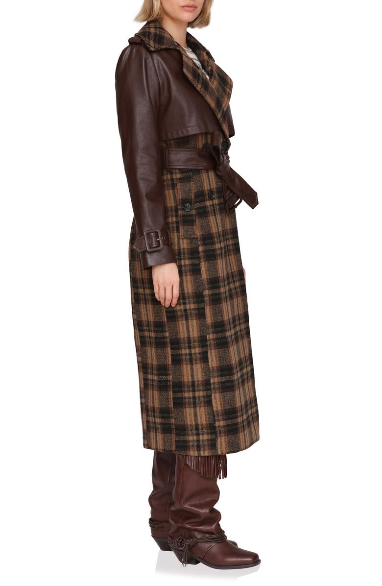 Avec Les Filles Plaid Faux Leather Trim Double Breasted Coat, Alternate, color,
