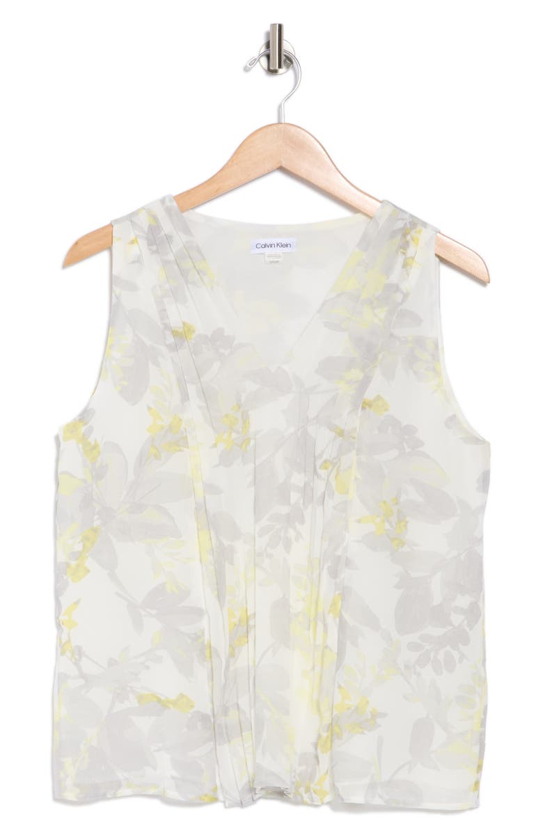 Calvin Klein Patterned Woven Shell, Alternate, color, Pale Citrine Multi