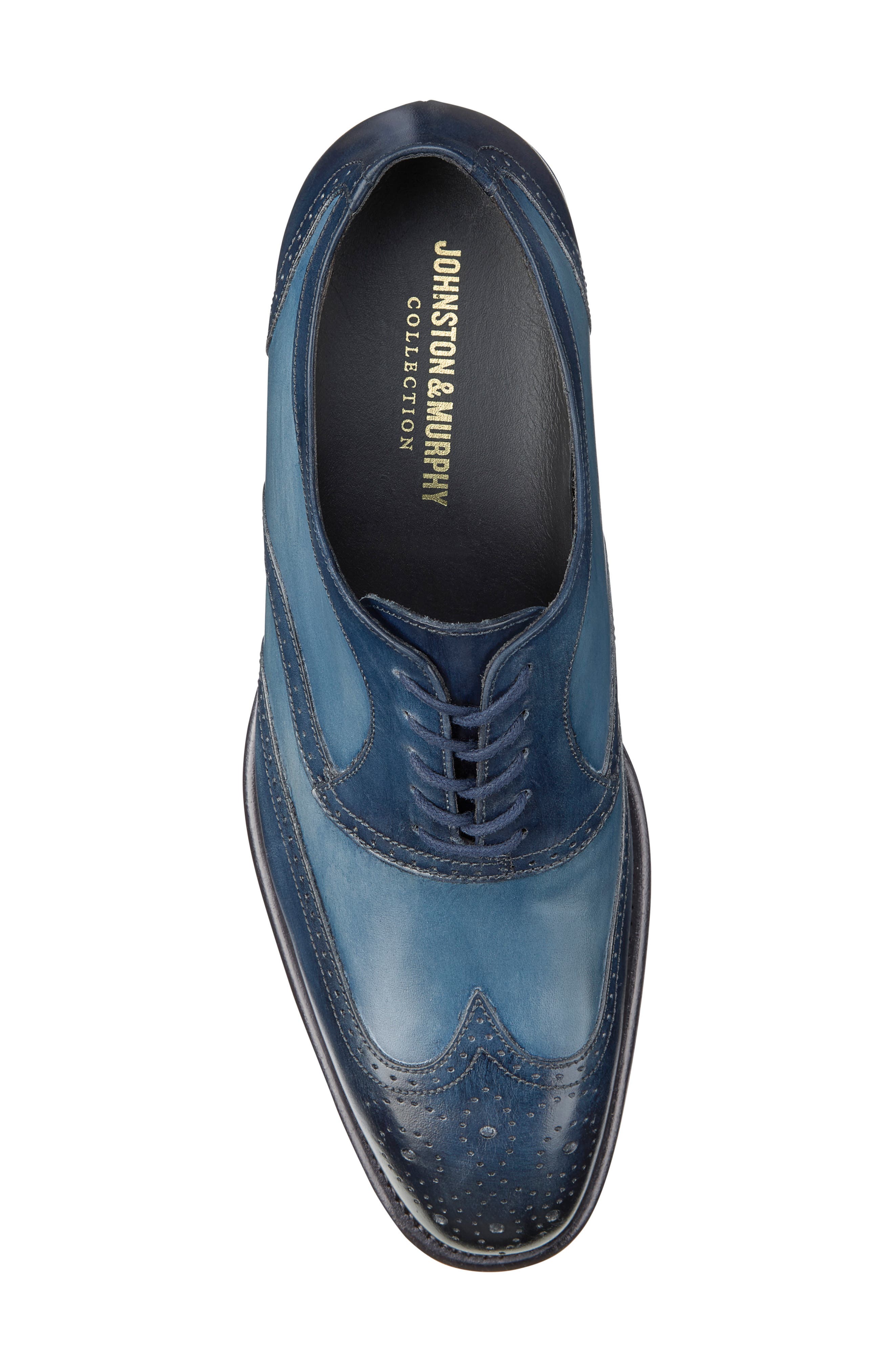 Johnston & Murphy Ellsworth Wingtip Derby, Alternate, color, Navy Italian Calfskin