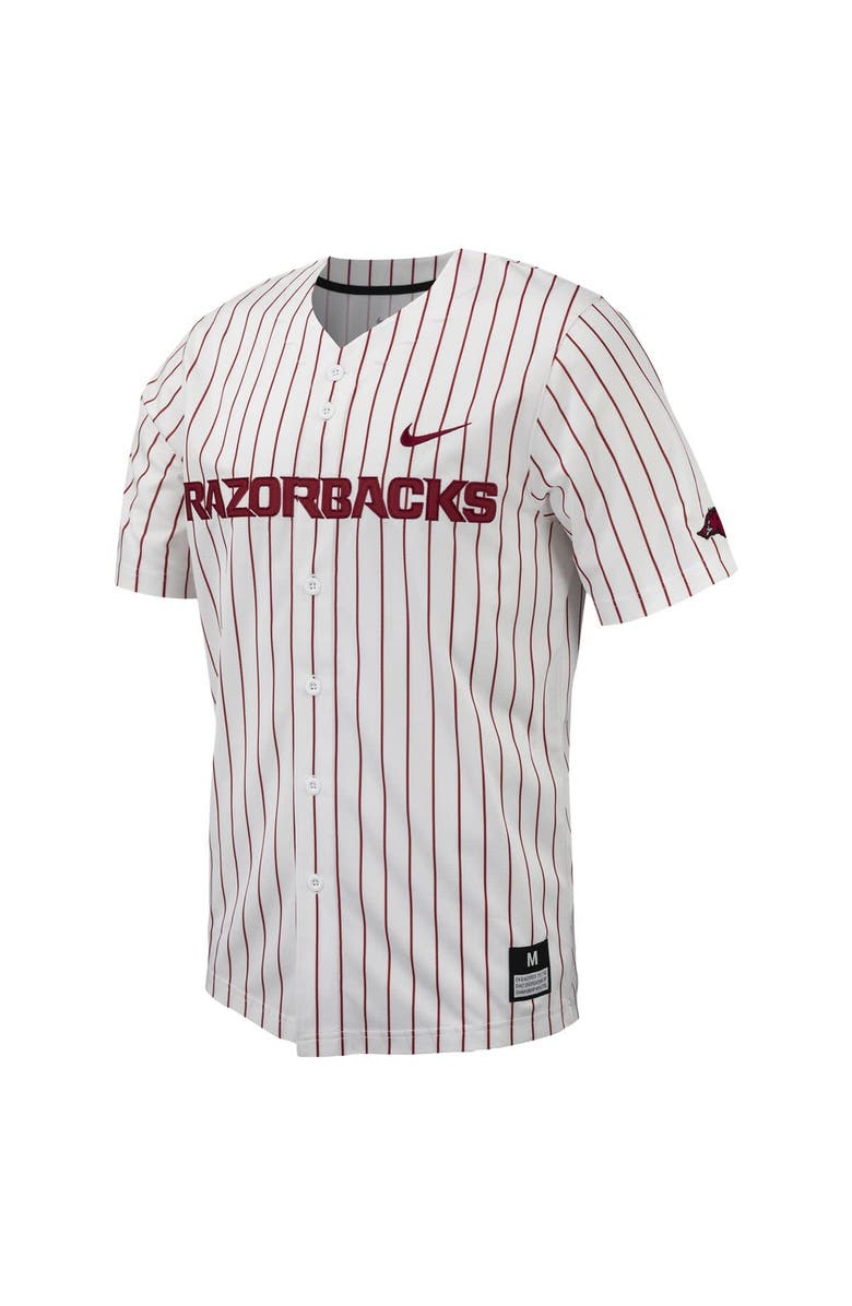 Nike Men's Nike White Arkansas Razorbacks Pinstripe Replica Full-Button Baseball Jersey, Alternate, color, 