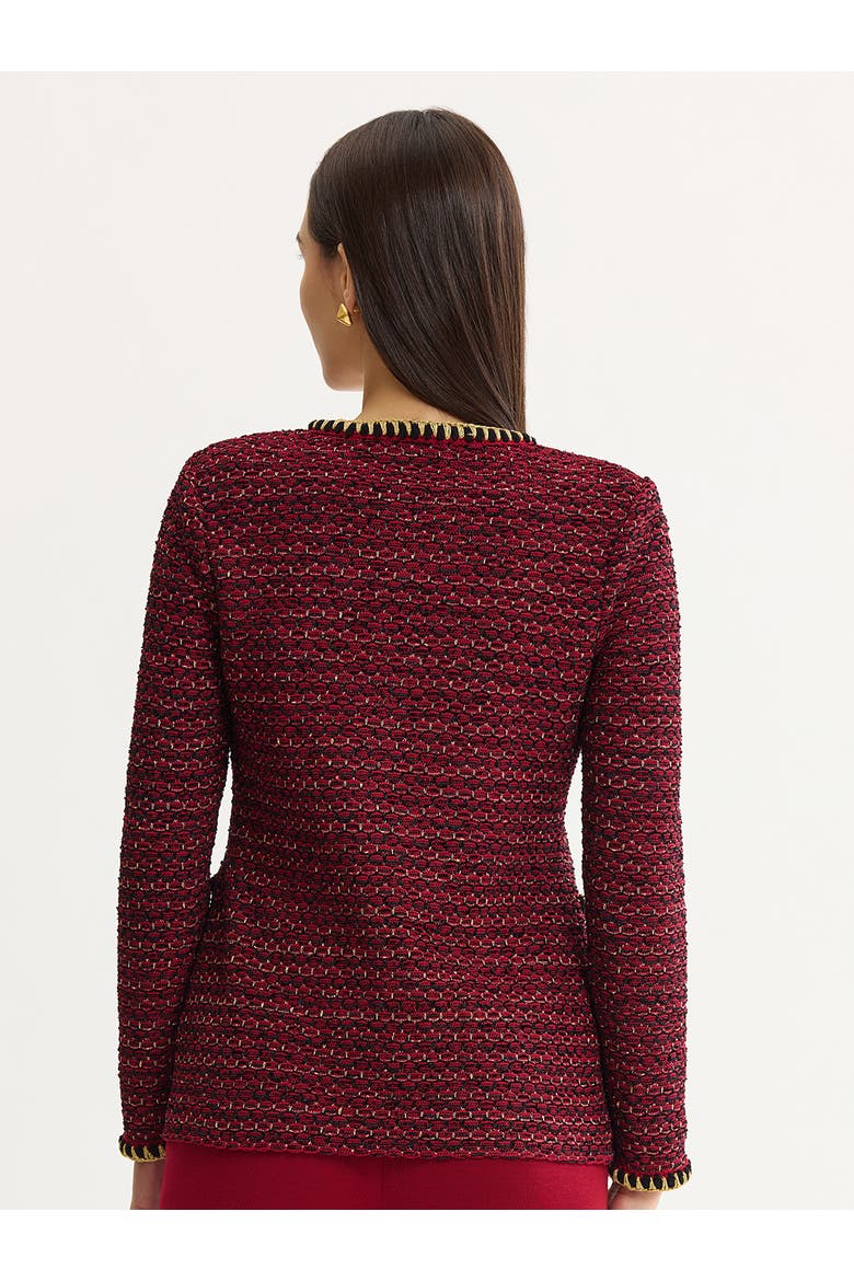 Heritage Trim Tweed Knit Jacket, Alternate, color, Scarlet Red/Black/Gold Lurex