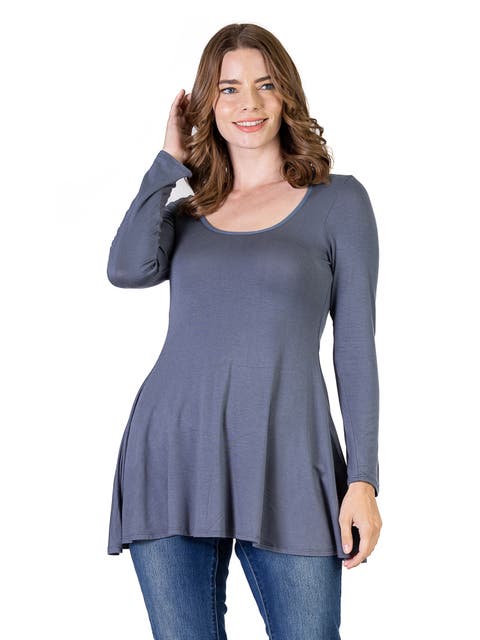 Long Sleeve Solid Color Swing Style Flared Tunic Top