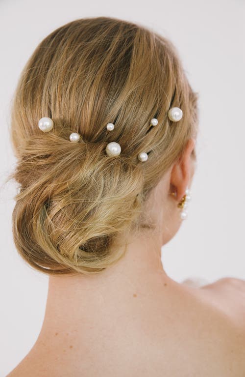 Jennifer Behr Perla Set Of Seven Faux Pearl-embellished Gold-tone Hair Slides