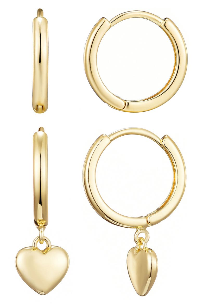 Set of 2 Hoop Earrings, Main, color, GOLD