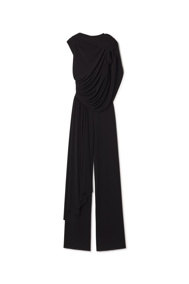 Draped Jumpsuit In Crepe Jersey, Alternate, color, Black
