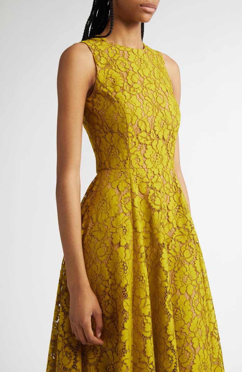Michael Kors Collection Floral Lace Sleeveless Fit & Flare Midi Dress, Alternate, color, Moss