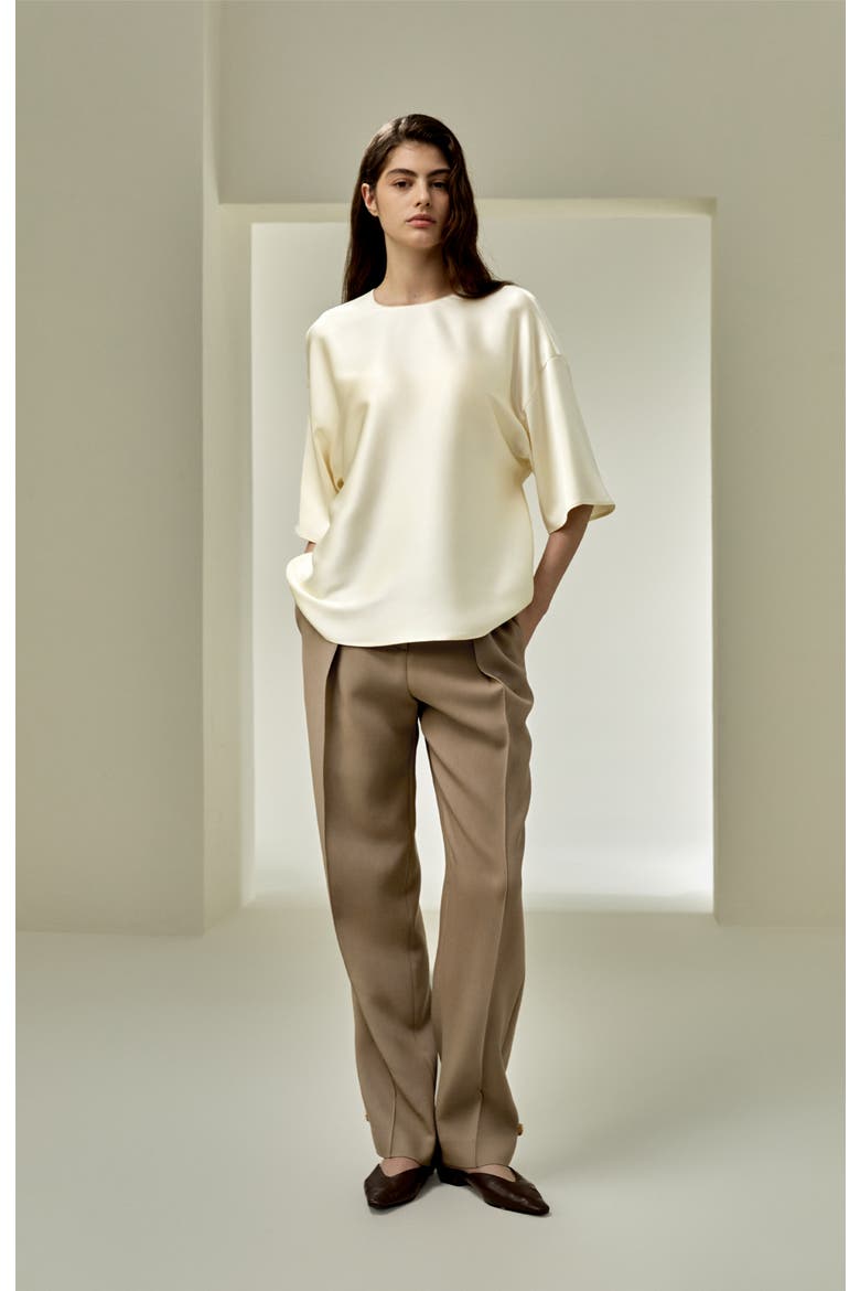 Women's Relaxed Silk Crewneck Blouse, Alternate, color, Lily White