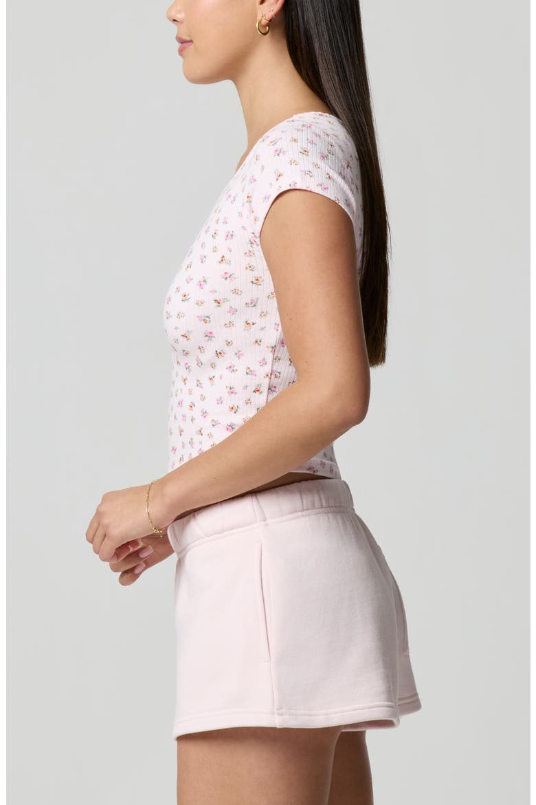 Ditsy Floral Stretch Cotton Crop Baby T-Shirt, Alternate, color, PETIT JARDIN PINK/ PINK