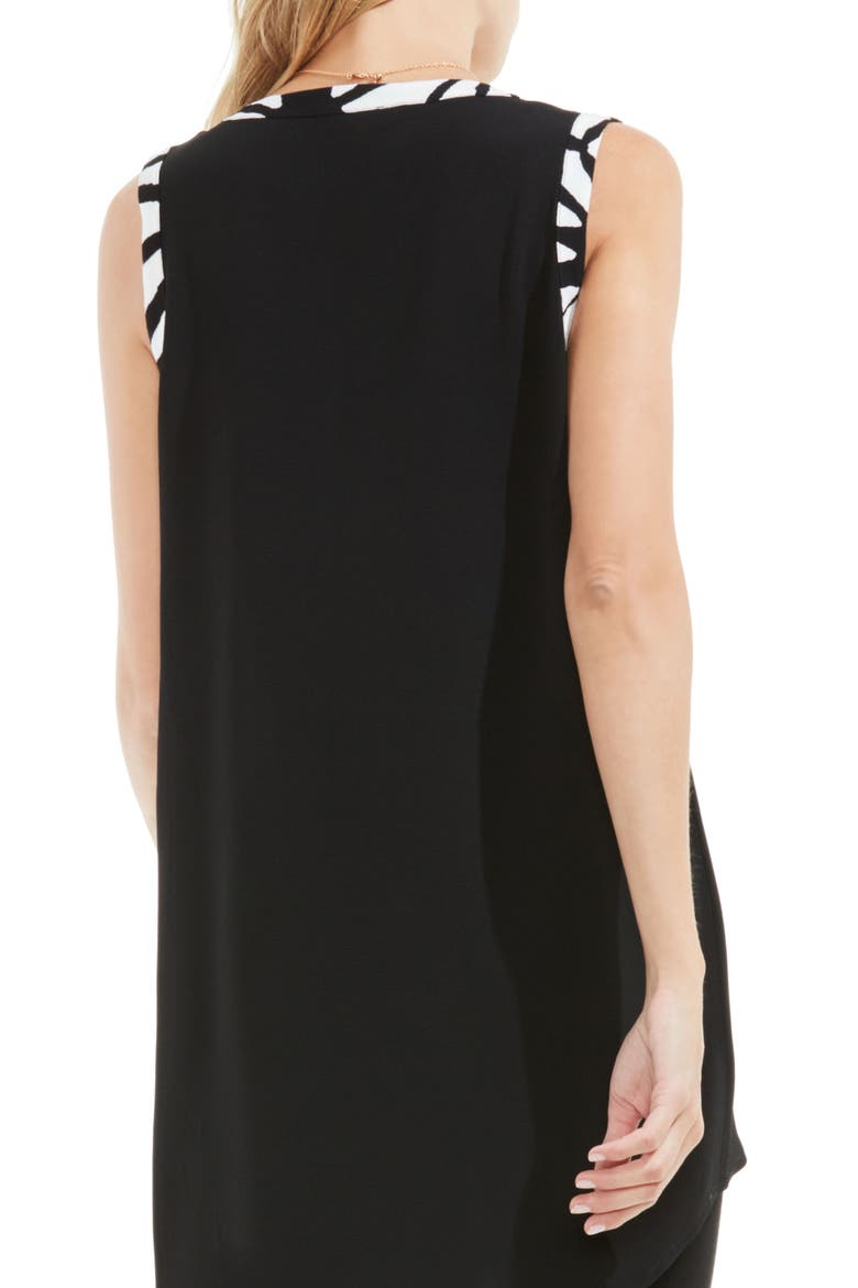 Print Trim High/Low Blouse, Alternate, color, RICH BLACK