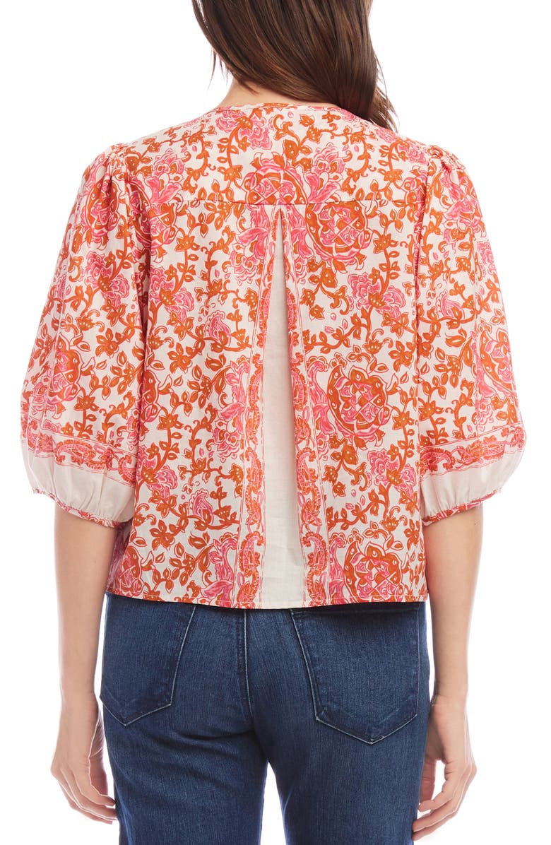 Karen Kane Florentine Print Puff Sleeve Cotton Button-Up Shirt, Alternate, color, 