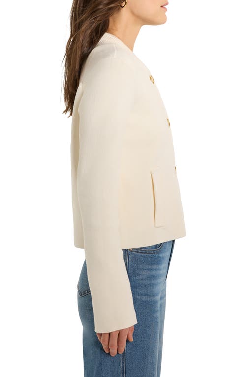 Nic + Zoe Nic+zoe Crop Knit Bomber Jacket In White