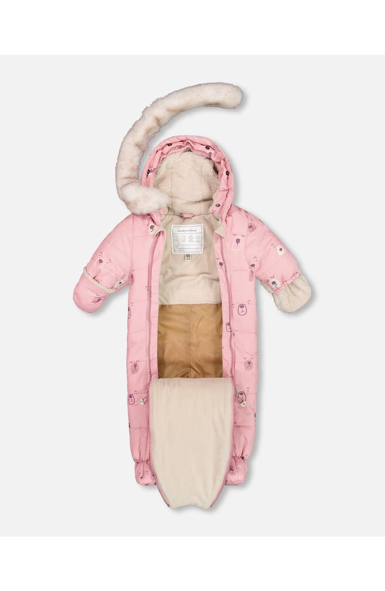 Deux par Deux Baby Girl's One Piece Baby Snowsuit Pink Bears Designed For Car Seat, Alternate, color, 