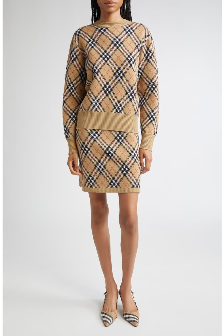 Check Wool Blend Sweater, Alternate, color, SAND IP CHECK