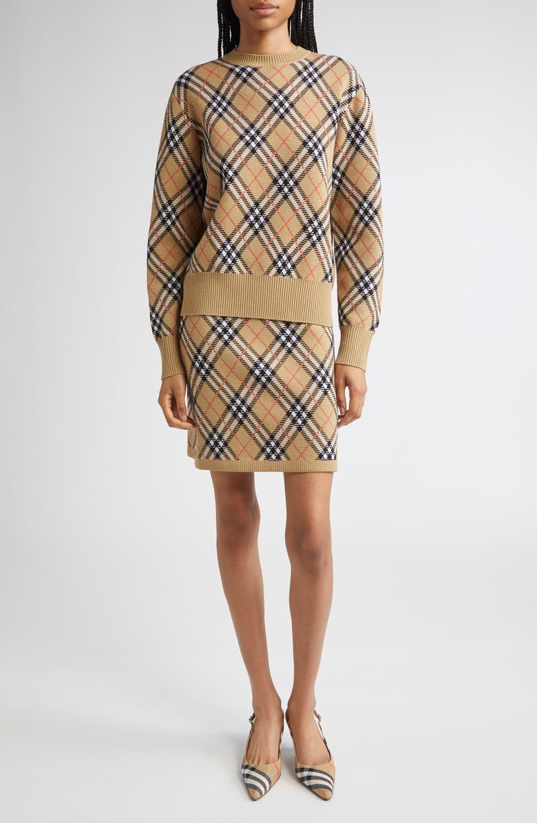 Burberry Check Wool Blend Sweater, Alternate, color, Sand Ip Check