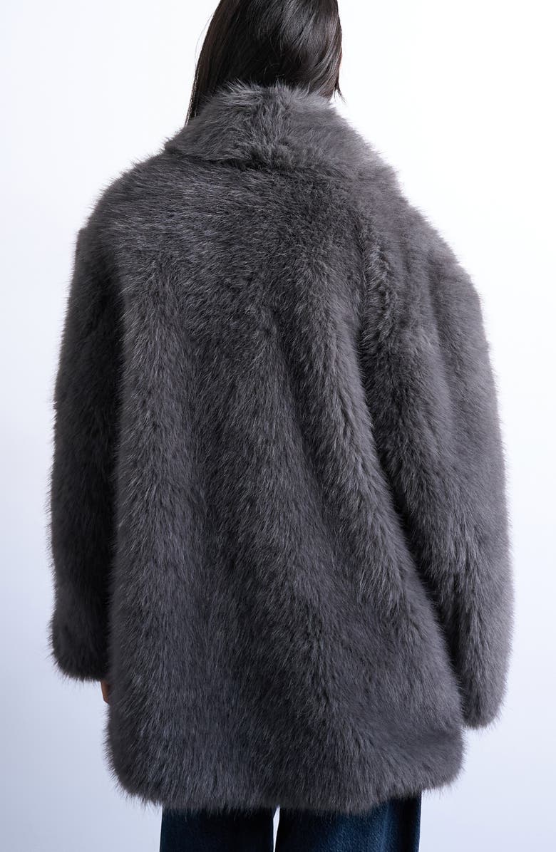 Topshop Faux Fur Midi Coat, Alternate, color, Charcoal