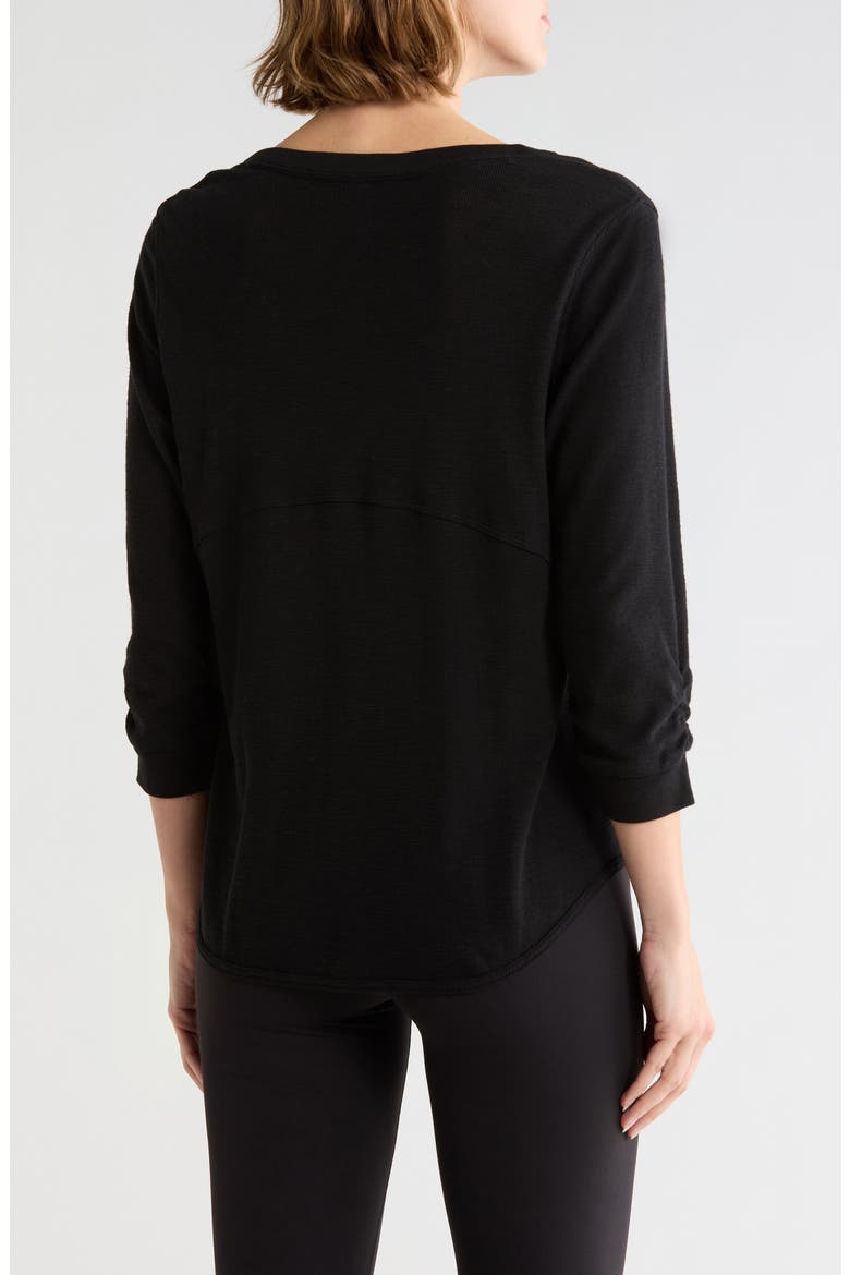 Ruched Sleeve V-Neck Top, Alternate, color, BLACK