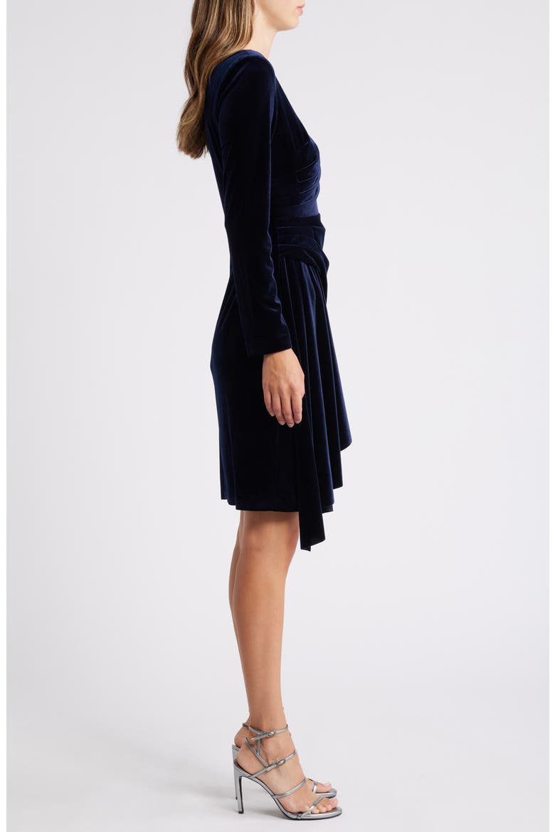 Ruffle Long Sleeve Velvet Cocktail Dress, Alternate, color, NAVY