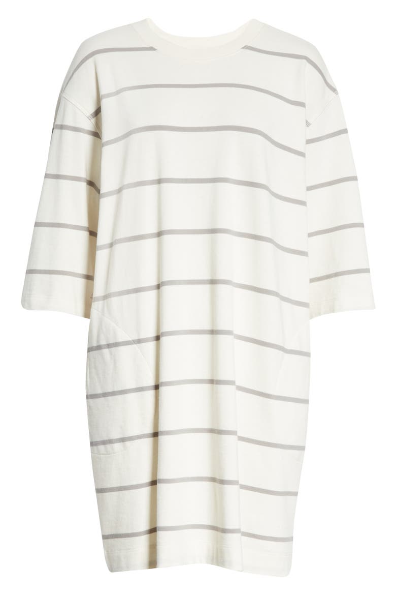 Plaited Stripe Jersey Sweatshirt Dress, Alternate, color, CHALK/ SMOKE COMBO