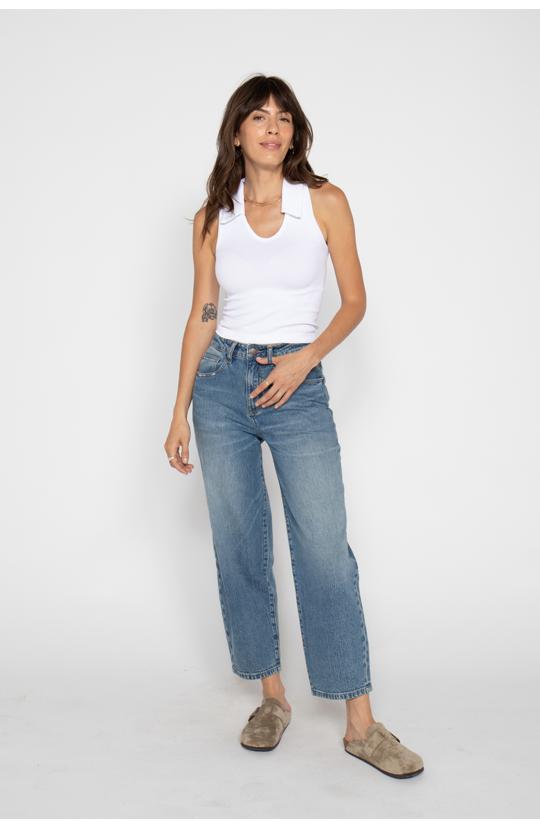 OLIVER LOGAN Harlow Barrel Leg Jeans High Rise Vintage Denim Indigo, Main, color, Vintage Denim Indigo