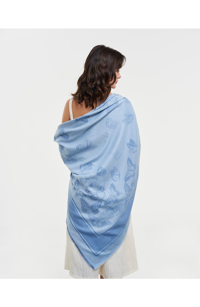 Fable England Butterfly Jacquard Square Scarf, Alternate, color, Blue