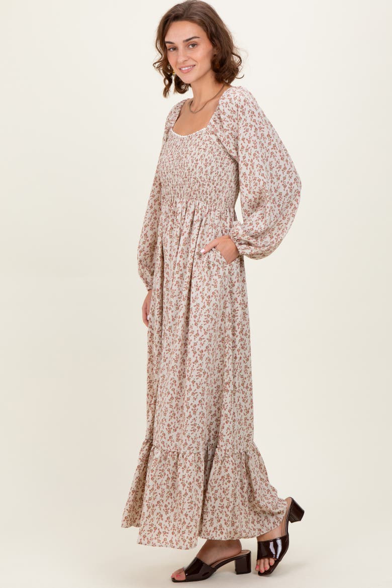 Floral Smocked Lace Trim Sweetheart Maxi Dress, Alternate, color, Pink