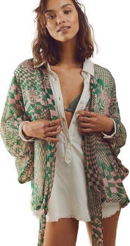 SAACHI Geometric Floral Sheer Tie Front Short Duster