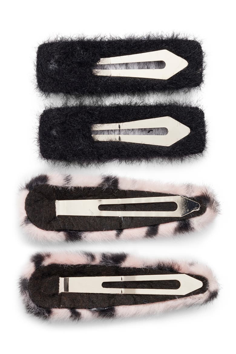 4-Pack Fuzzy Barrettes, Alternate, color, BLACK MULTI