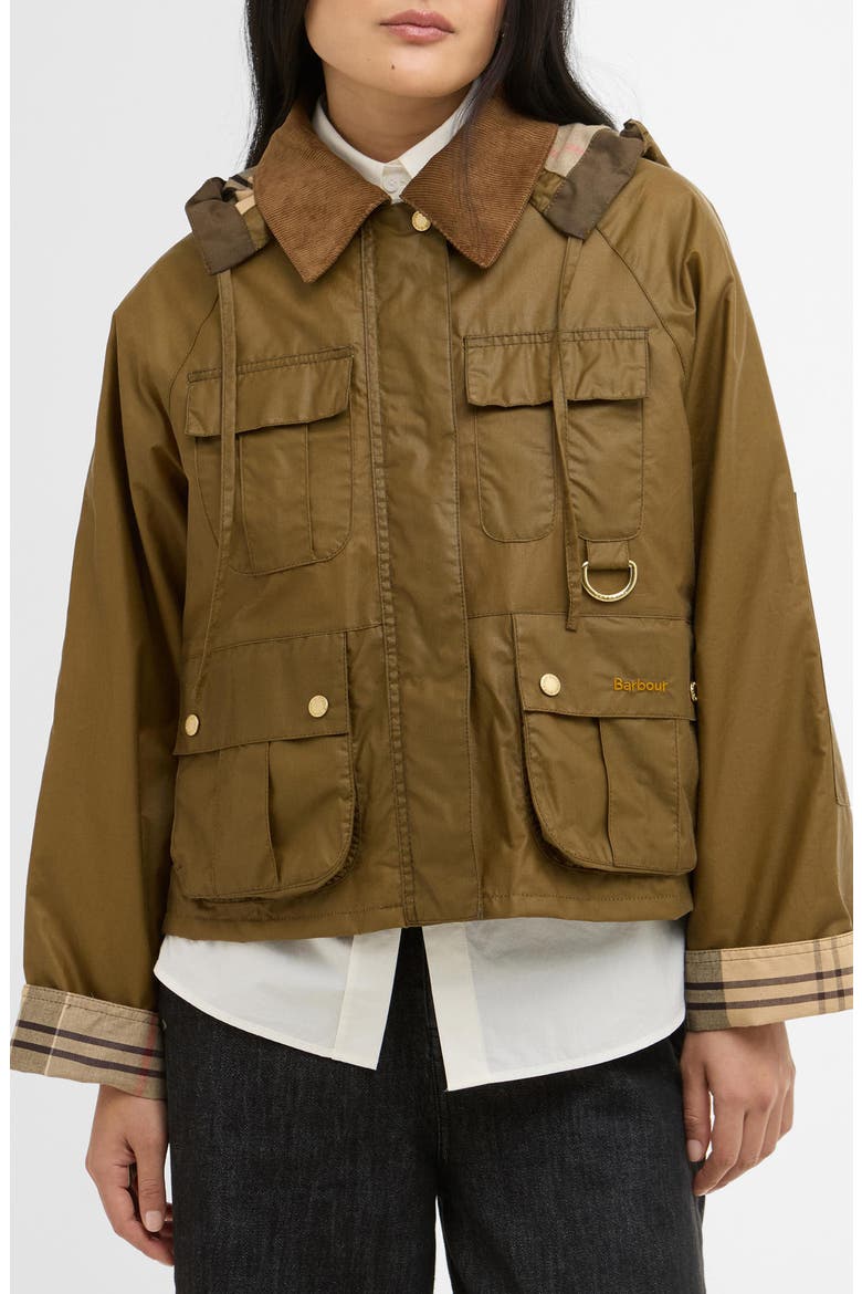 Liza Water Repellent Waxed Cotton Jacket with Removable Hood, Main, color, SAND/ DRESS