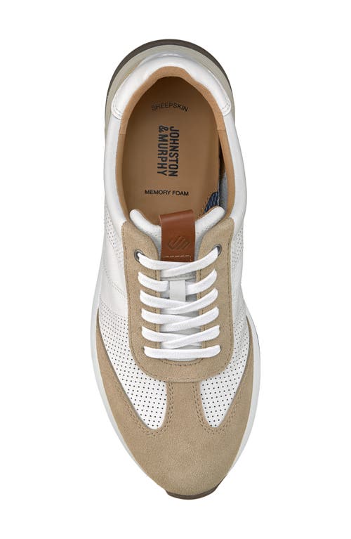 Johnston & Murphy Kinnon T-toe Sneaker In Sand Suede/white Full Grain