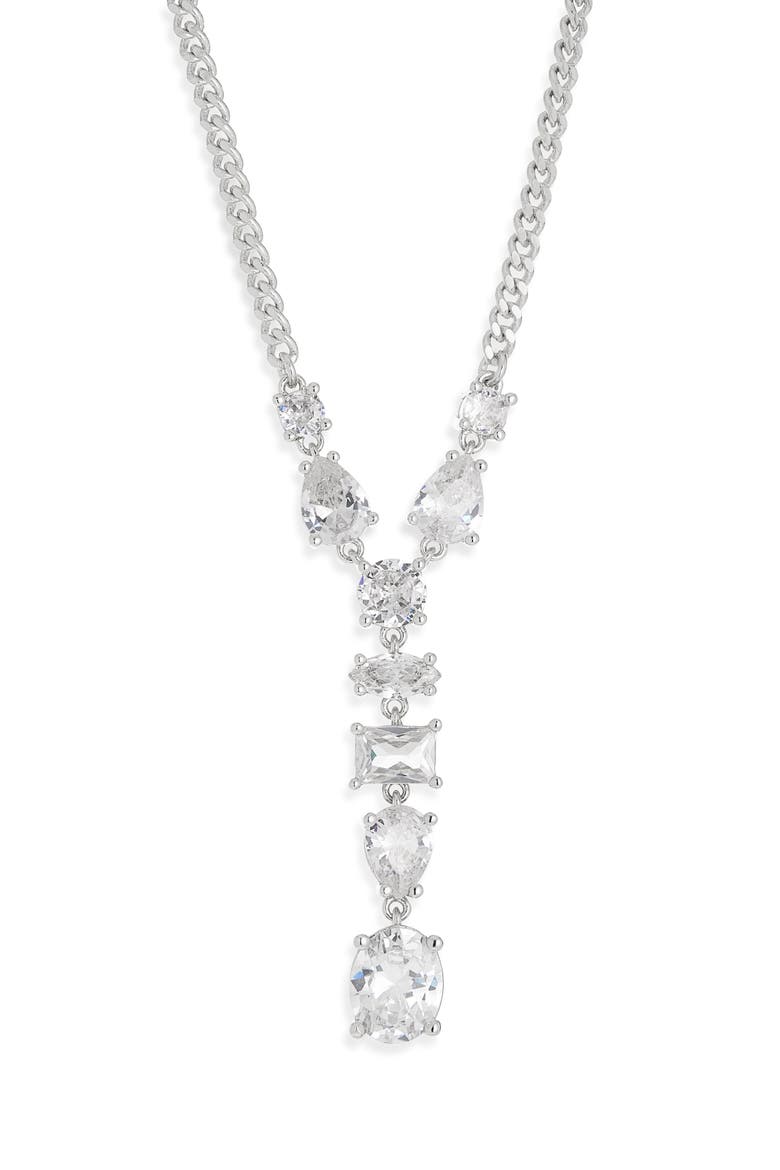 Mixed Crystal Y-Necklace, Main, color, CLEAR- SILVER