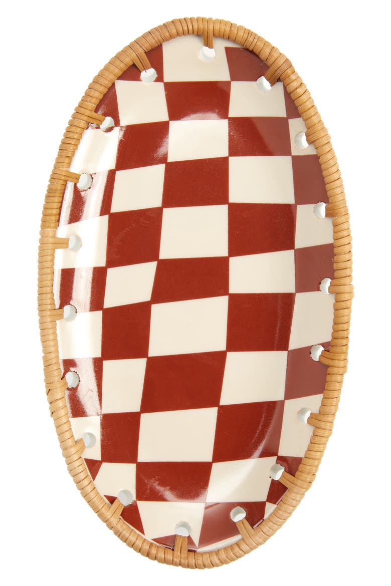 Checkerboard Ceramic Dish, Main, color, RED MULTI