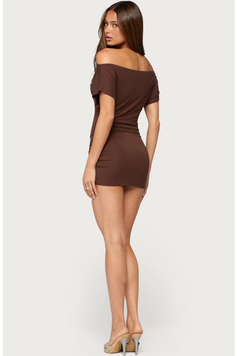 Haely Off the Shoulder Keyhole Minidress, Alternate, color, BROWN